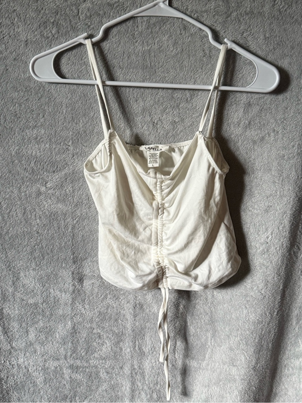 Capelli of New York Cream Ruched Drawstring Spaghetti-Strap Camisole